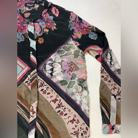 Tolani All Over Print Silk Top Women Small Multicolor Long Sleeve - Picture 2 of 10